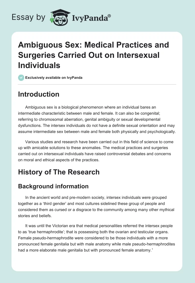 Ambiguous Sex: Medical Practices and Surgeries Carried Out on Intersexual Individuals. Page 1