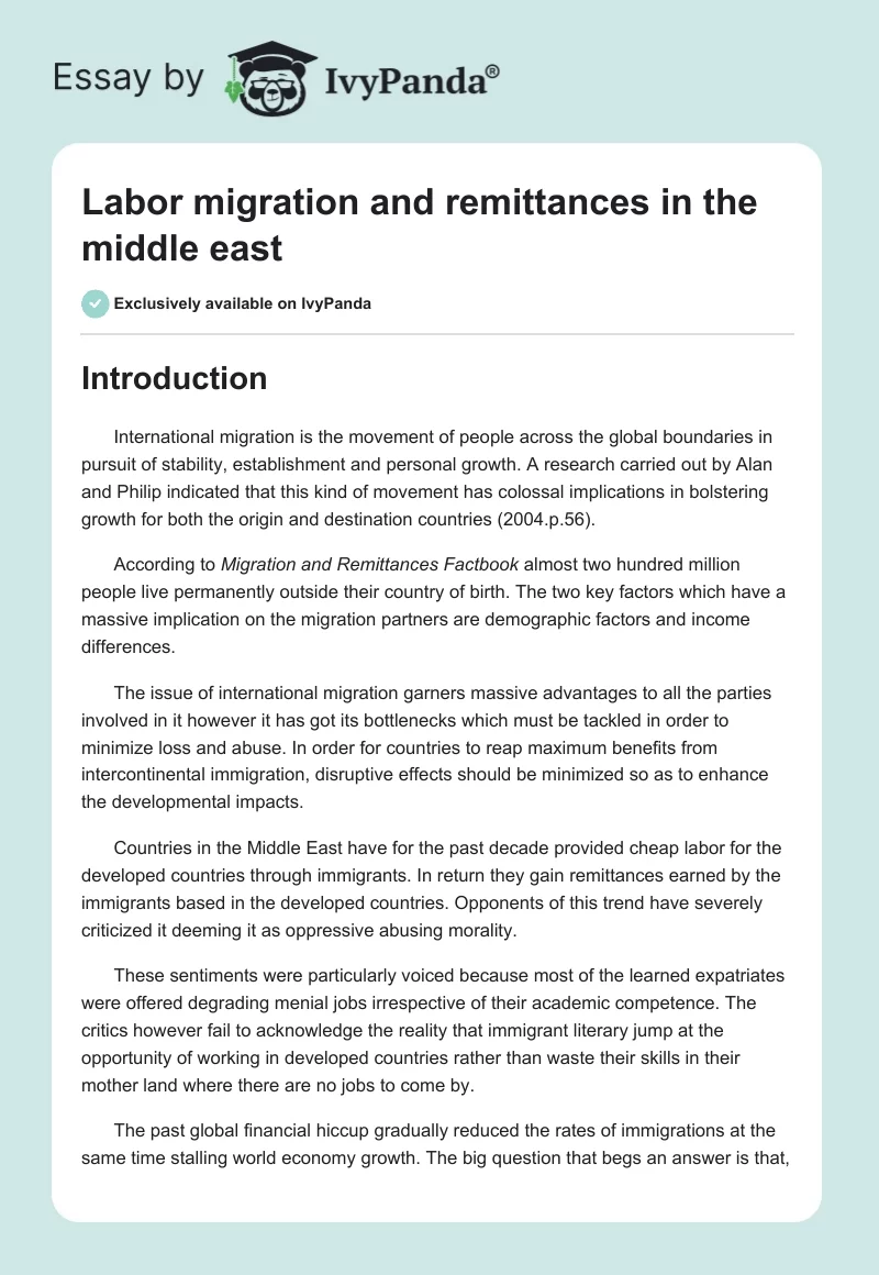 Labor migration and remittances in the middle east. Page 1