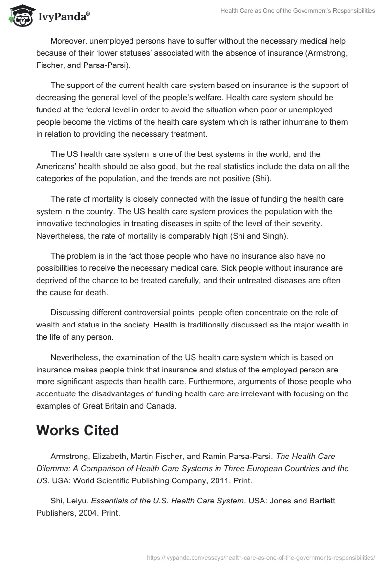 Health Care as One of the Government’s Responsibilities. Page 2