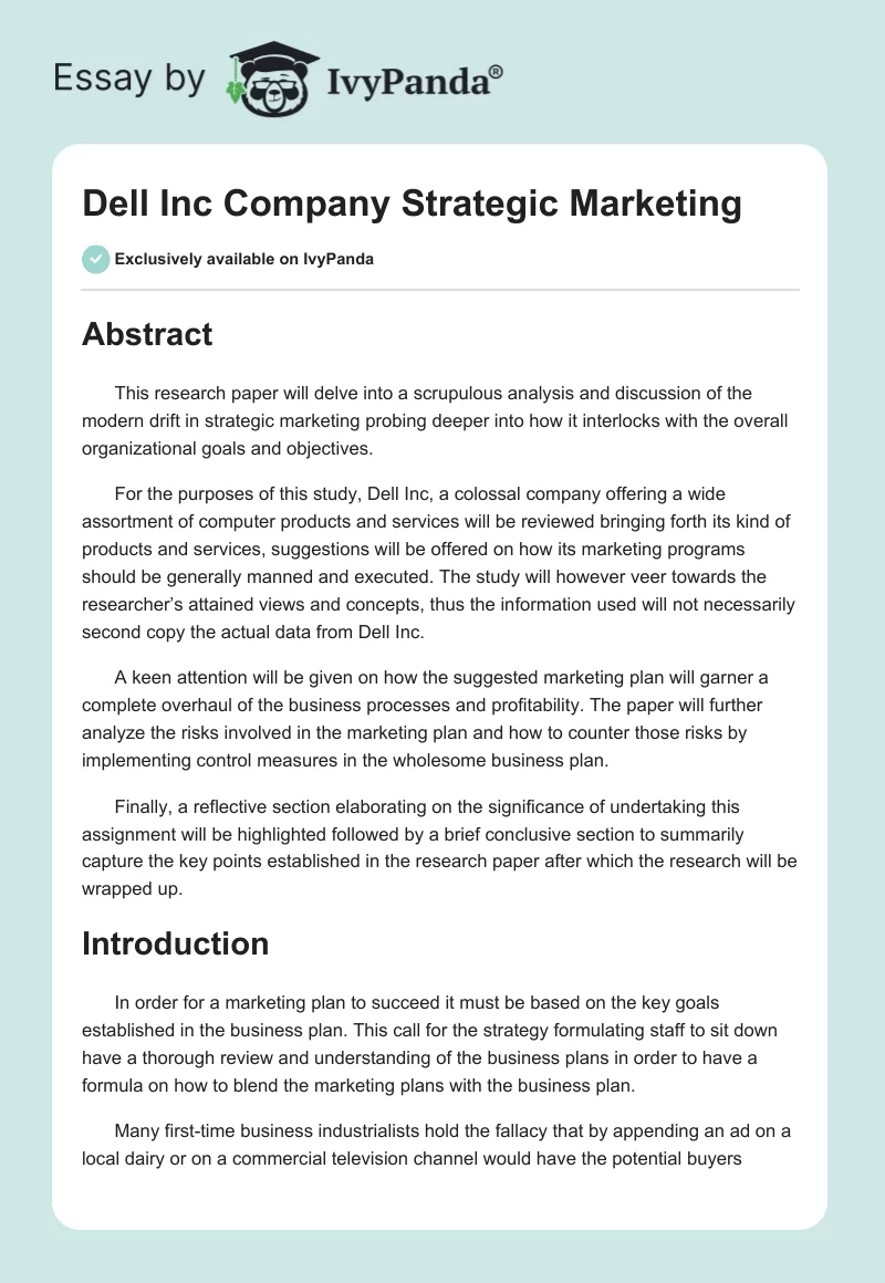 Dell Inc. Company Strategic Marketing. Page 1