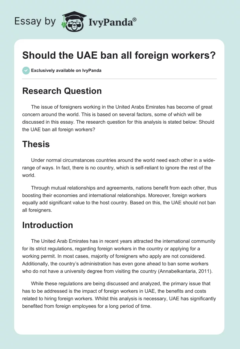 Should the UAE ban all foreign workers?. Page 1
