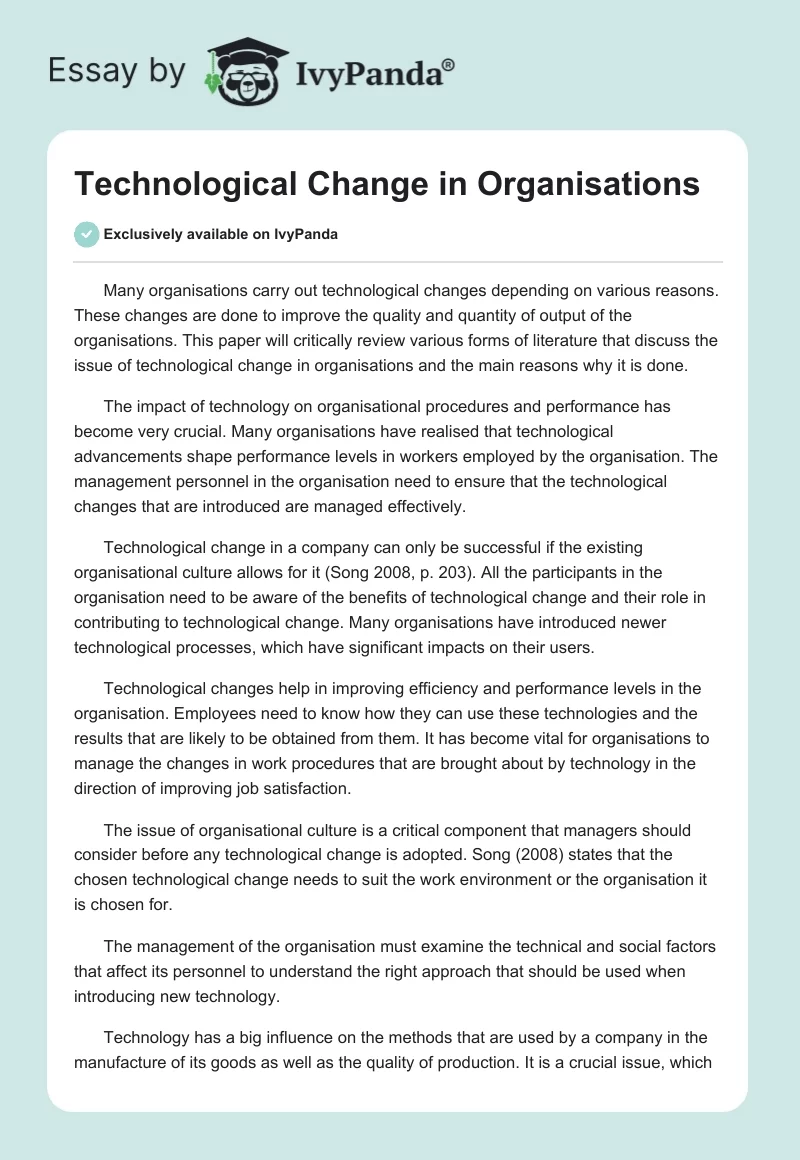 Technological Change in Organisations. Page 1