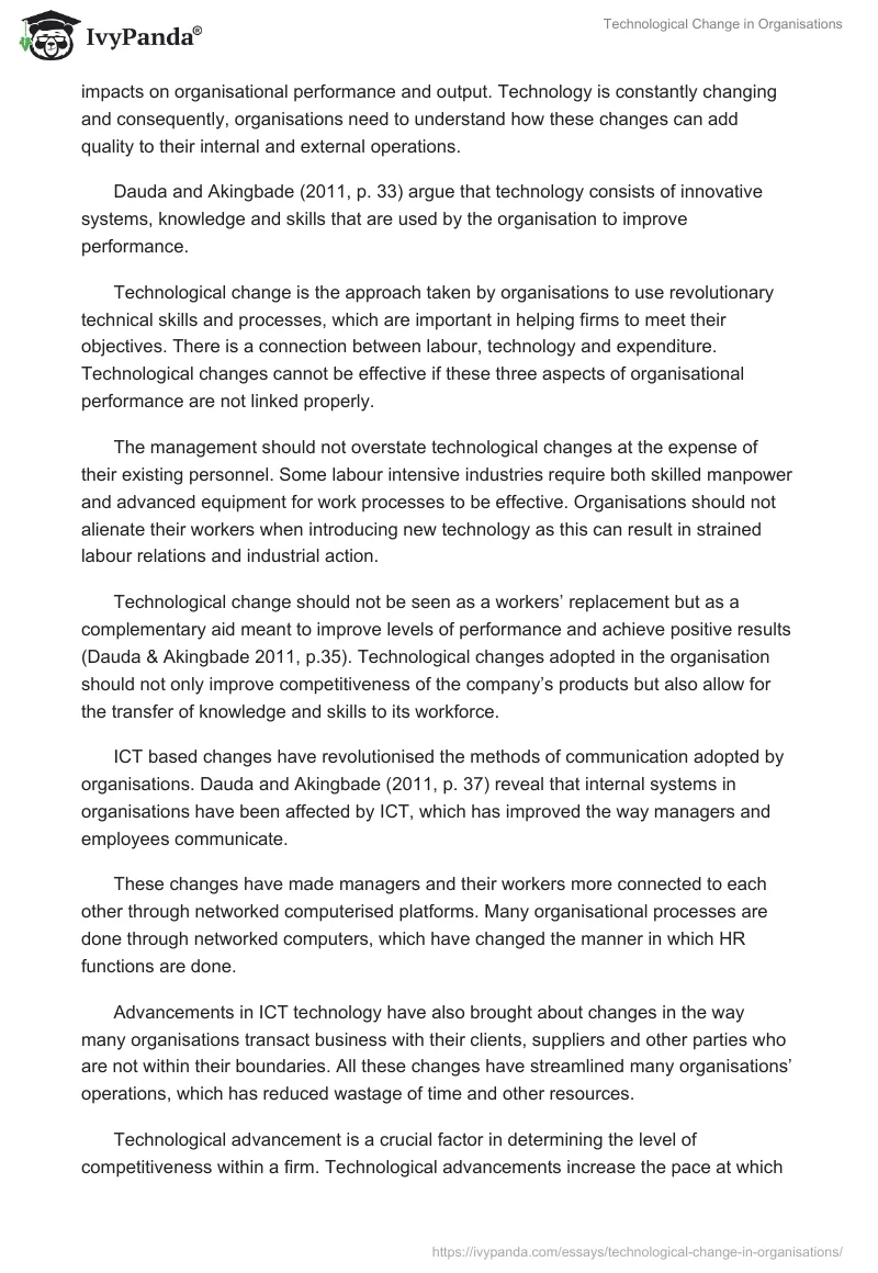Technological Change in Organisations. Page 2