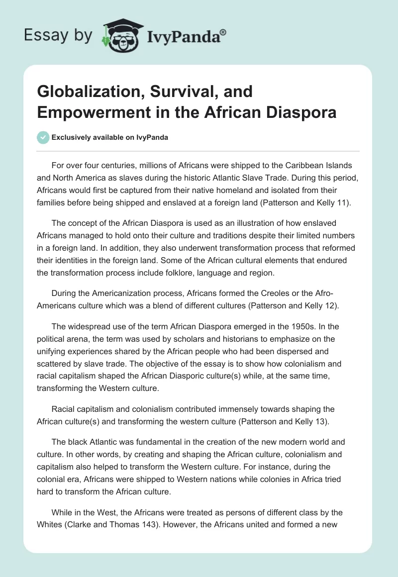 Globalization, Survival, and Empowerment in the African Diaspora. Page 1