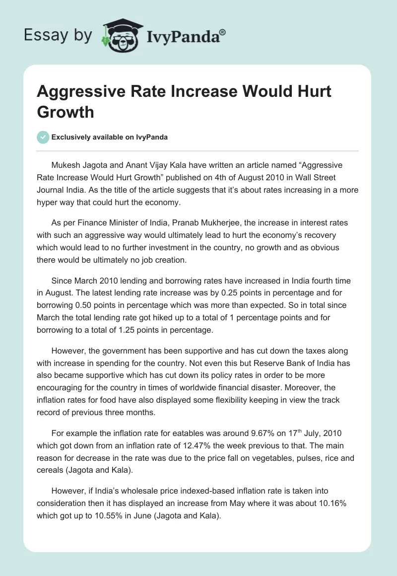 Aggressive Rate Increase Would Hurt Growth. Page 1
