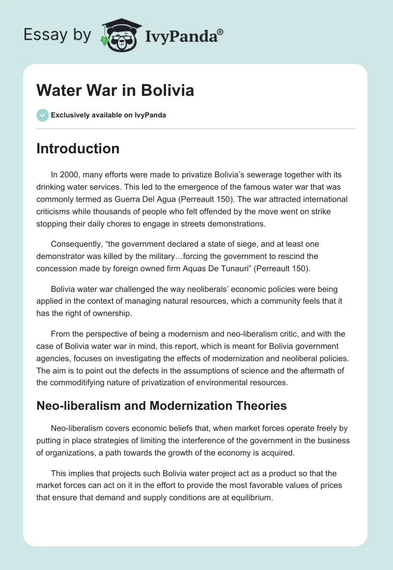 Water War in Bolivia. Page 1