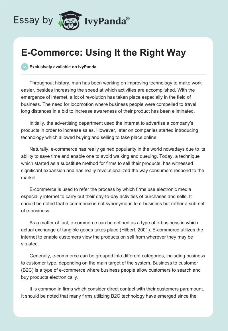 E-Commerce: Using It the Right Way. Page 1