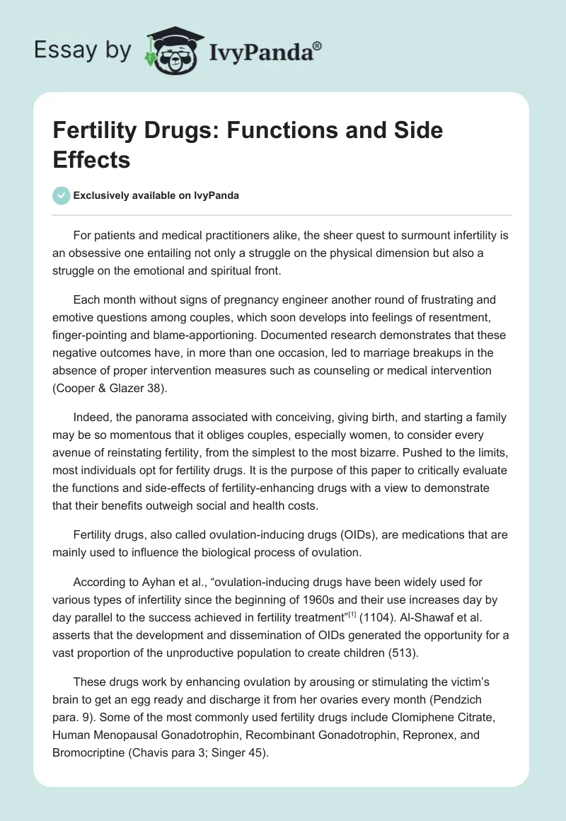 Fertility Drugs: Functions and Side Effects. Page 1