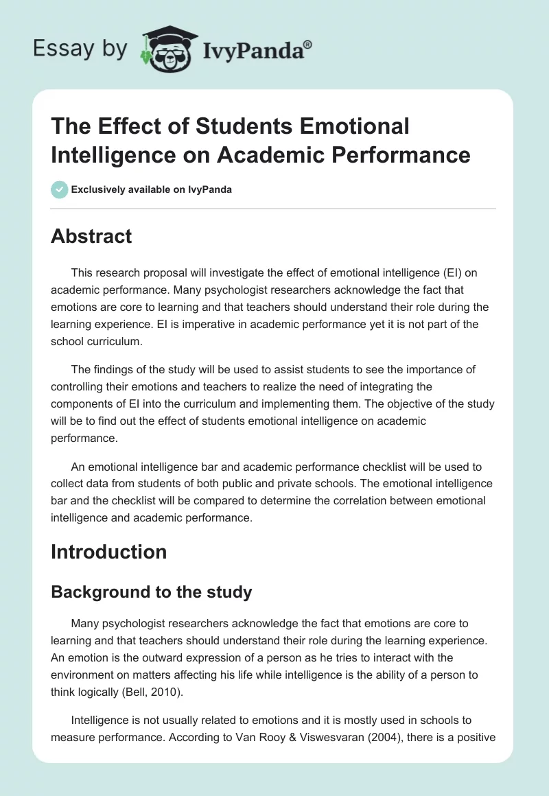 The Effect of Students Emotional Intelligence on Academic Performance. Page 1