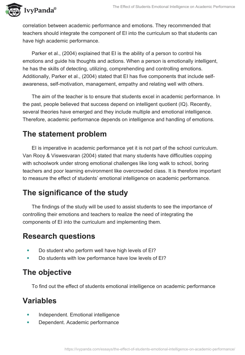 The Effect of Students Emotional Intelligence on Academic Performance. Page 2