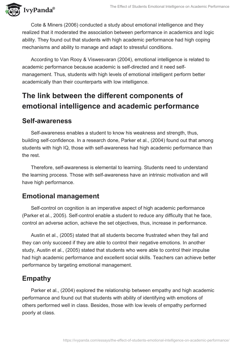 The Effect of Students Emotional Intelligence on Academic Performance. Page 4