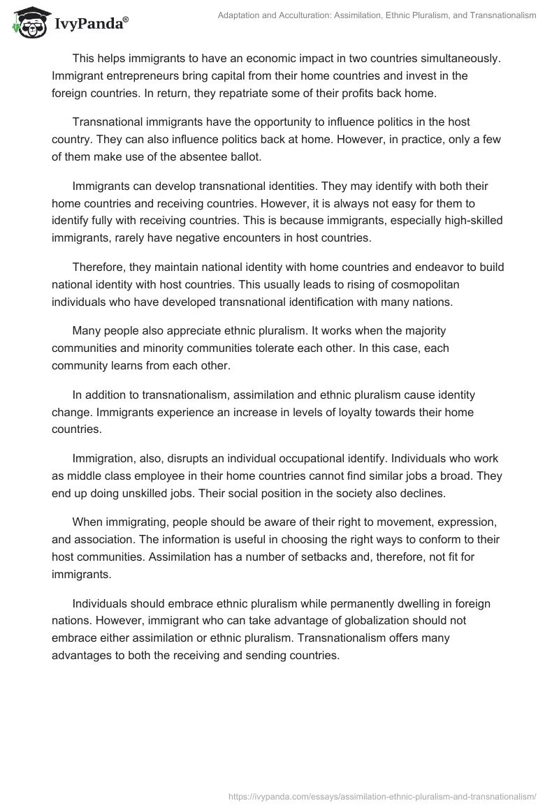 Adaptation and Acculturation: Assimilation, Ethnic Pluralism, and Transnationalism. Page 2
