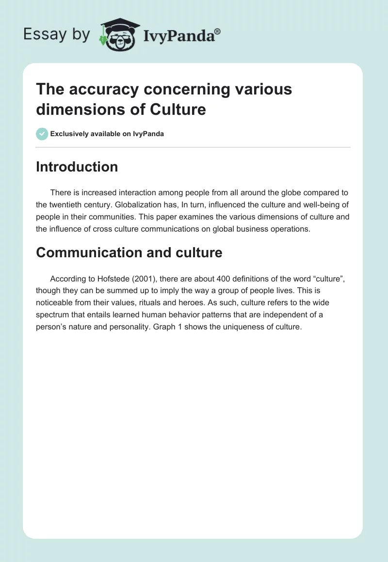 The Accuracy Concerning Various Dimensions of Culture. Page 1