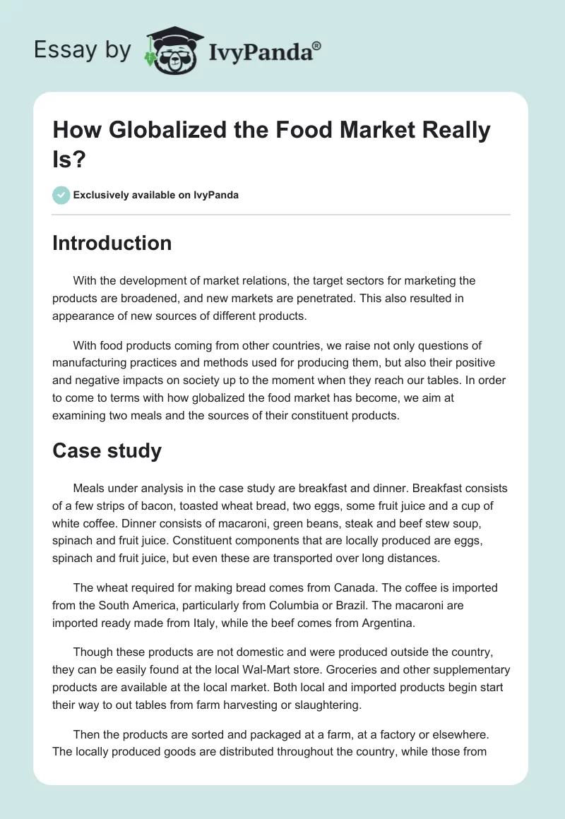 How Globalized the Food Market Really Is?. Page 1