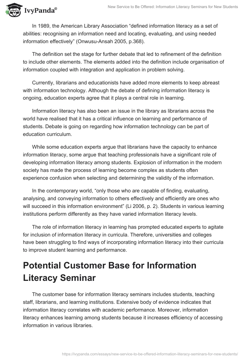 New Service to Be Offered: Information Literacy Seminars for New Students. Page 5