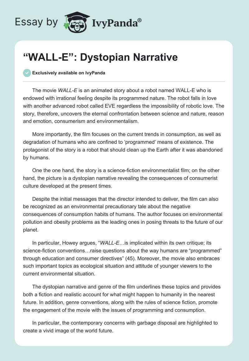 “WALL-E”: Dystopian Narrative. Page 1