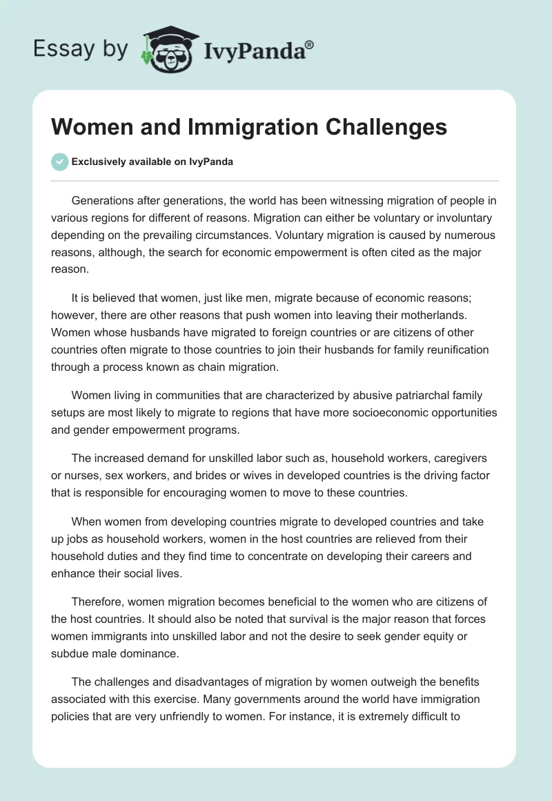 Women and Immigration Challenges. Page 1
