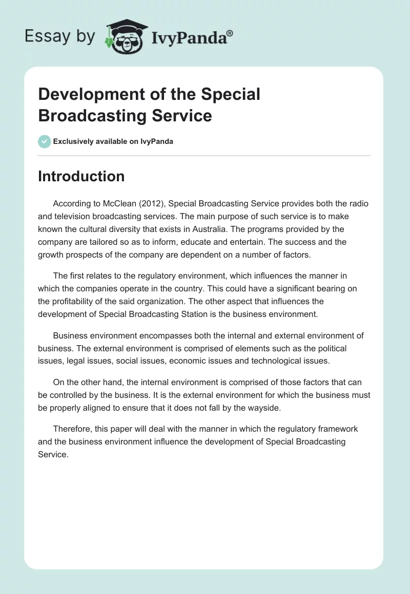 Development of the Special Broadcasting Service. Page 1
