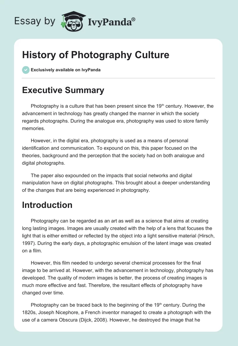 History of Photography Culture. Page 1