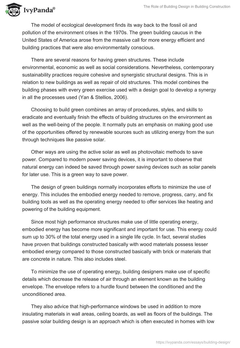 The Role of Building Design in Building Construction. Page 2