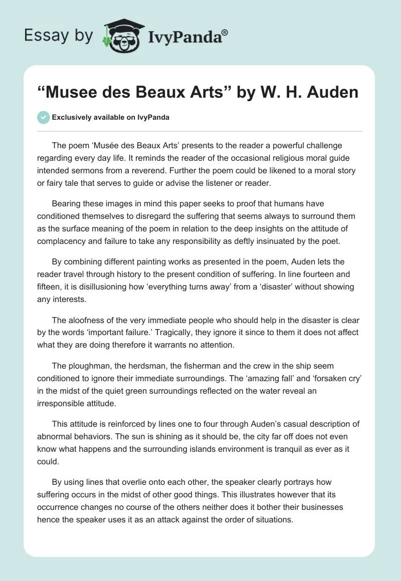 “Musee des Beaux Arts” by W. H. Auden. Page 1