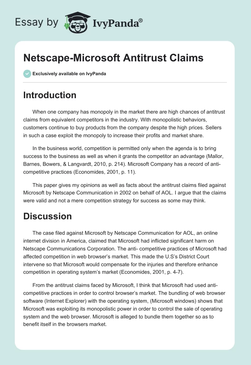 Netscape-Microsoft Antitrust Claims. Page 1