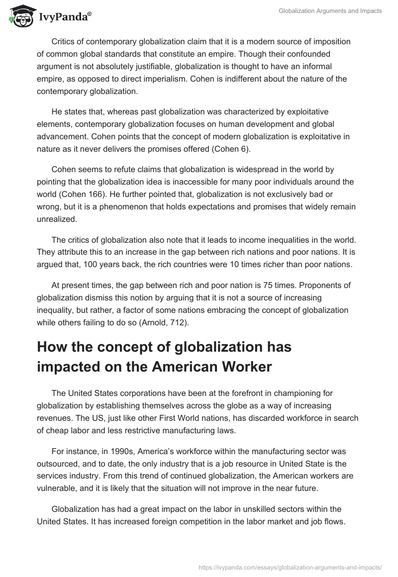 Globalization Arguments and Impacts. Page 2