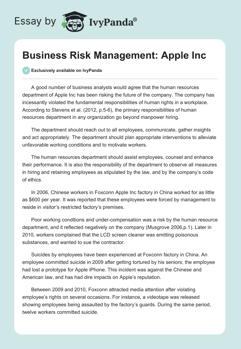 Business Risk Management: Apple Inc.. Page 1