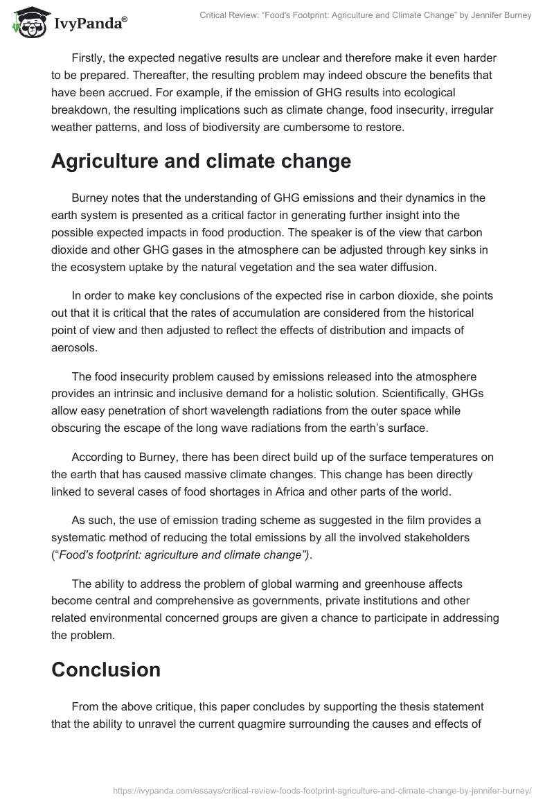 Critical Review: “Food's Footprint: Agriculture and Climate Change” by Jennifer Burney. Page 3