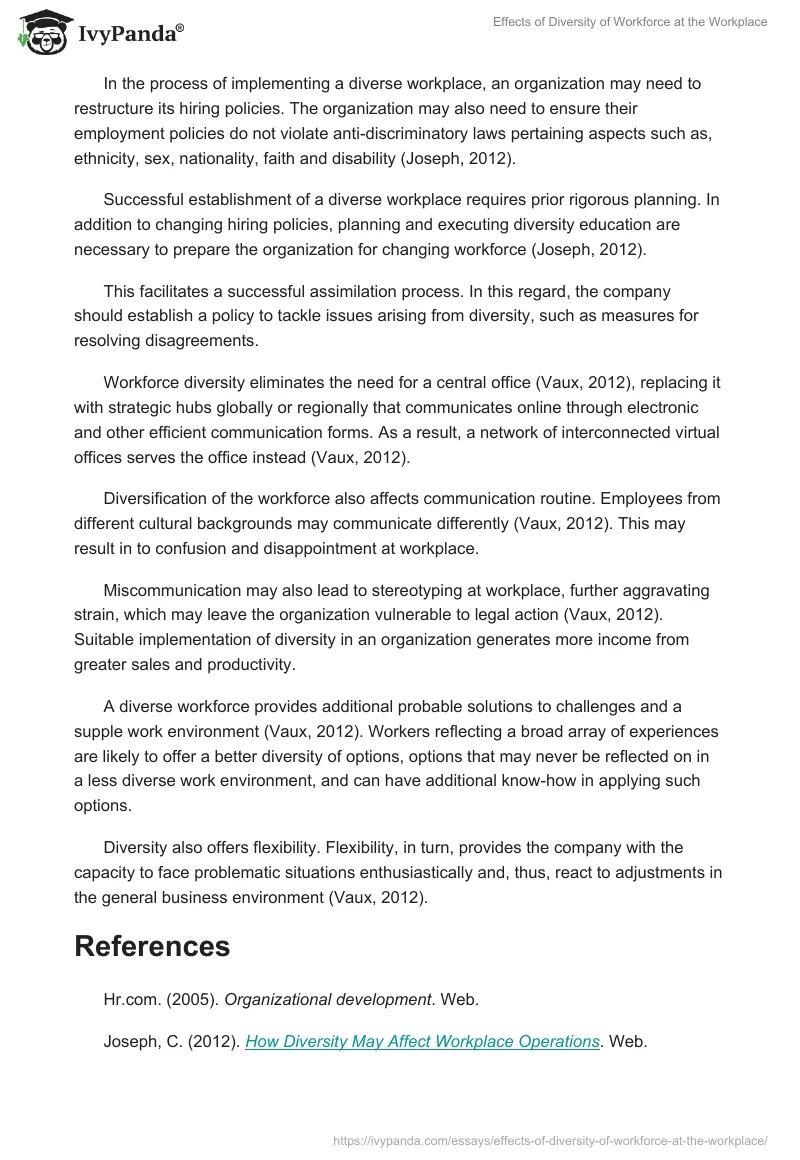 Effects of Diversity of Workforce at the Workplace. Page 2