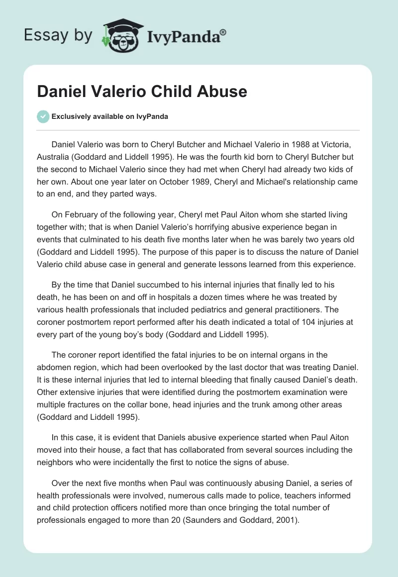 Daniel Valerio Child Abuse. Page 1