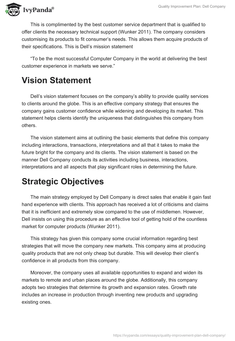 Quality Improvement Plan: Dell Company. Page 2
