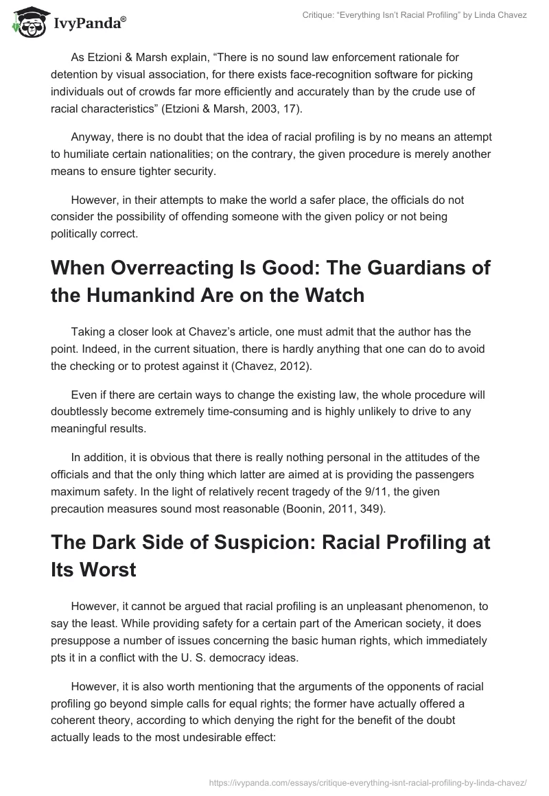Critique: “Everything Isn’t Racial Profiling” by Linda Chavez. Page 2