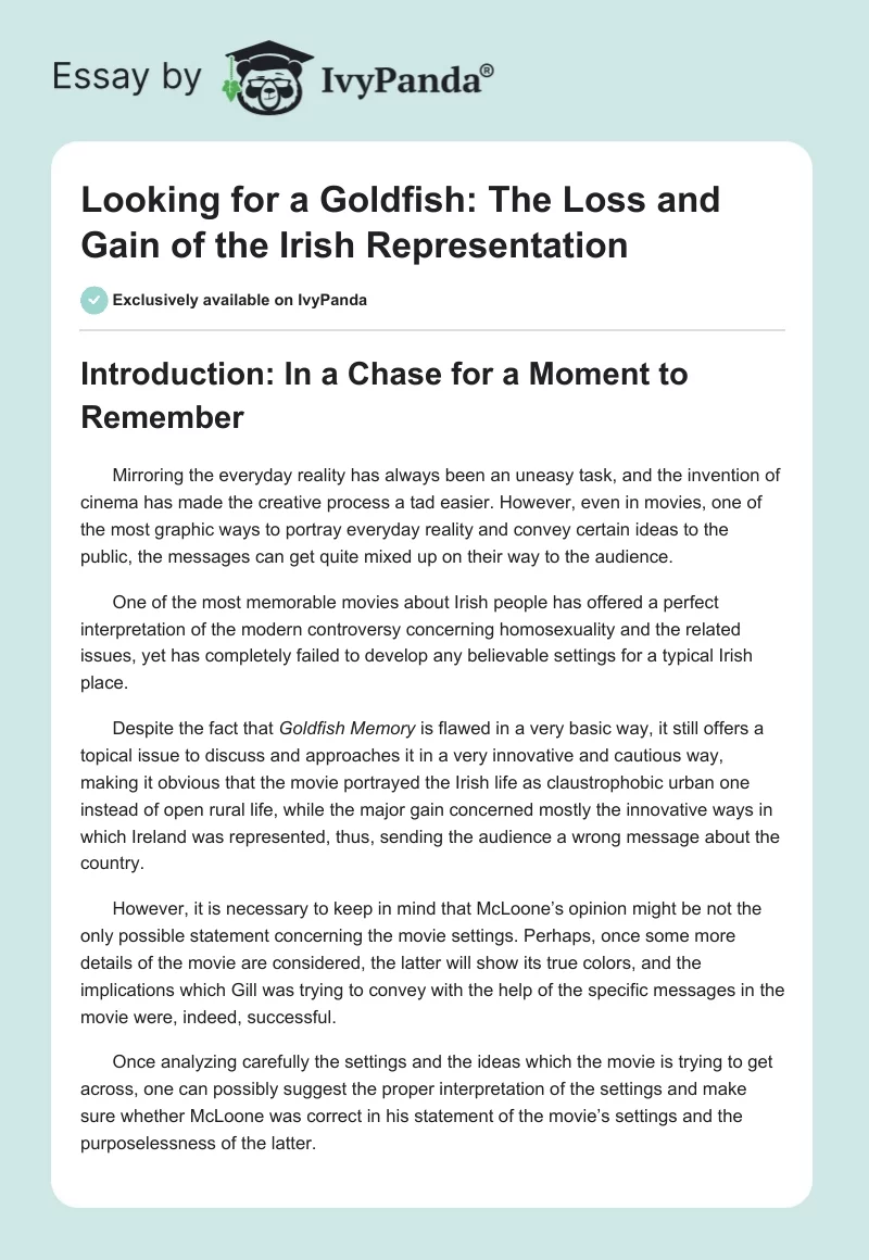 Looking for a Goldfish: The Loss and Gain of the Irish Representation. Page 1