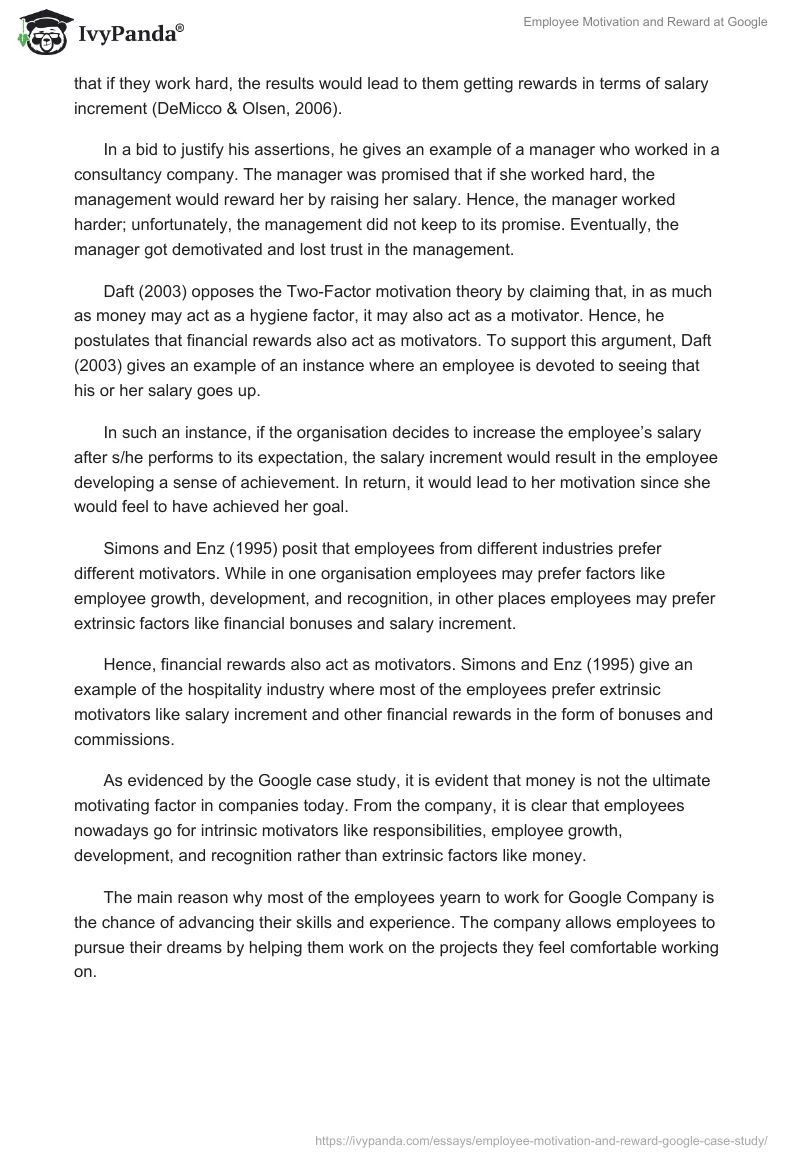 Employee Motivation and Reward at Google. Page 5