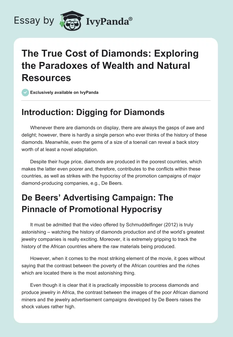 The True Cost of Diamonds: Exploring the Paradoxes of Wealth and Natural Resources. Page 1