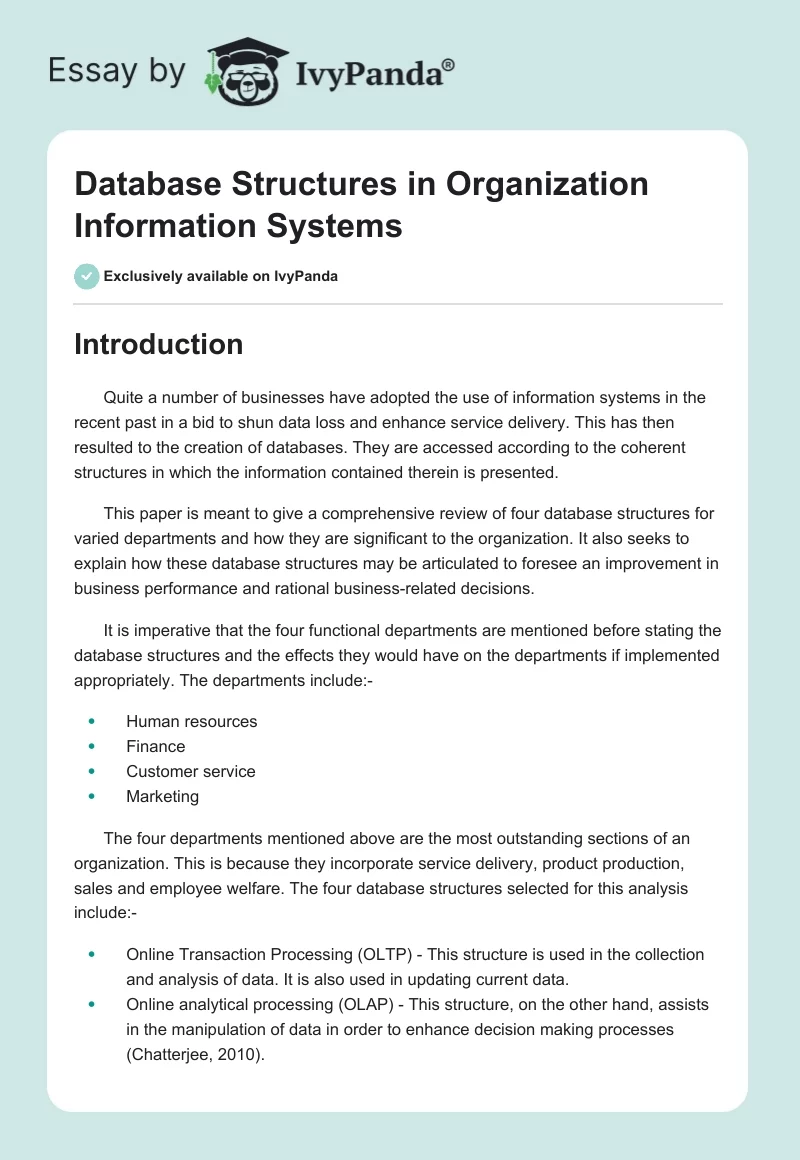 Database Structures in Organization Information Systems. Page 1