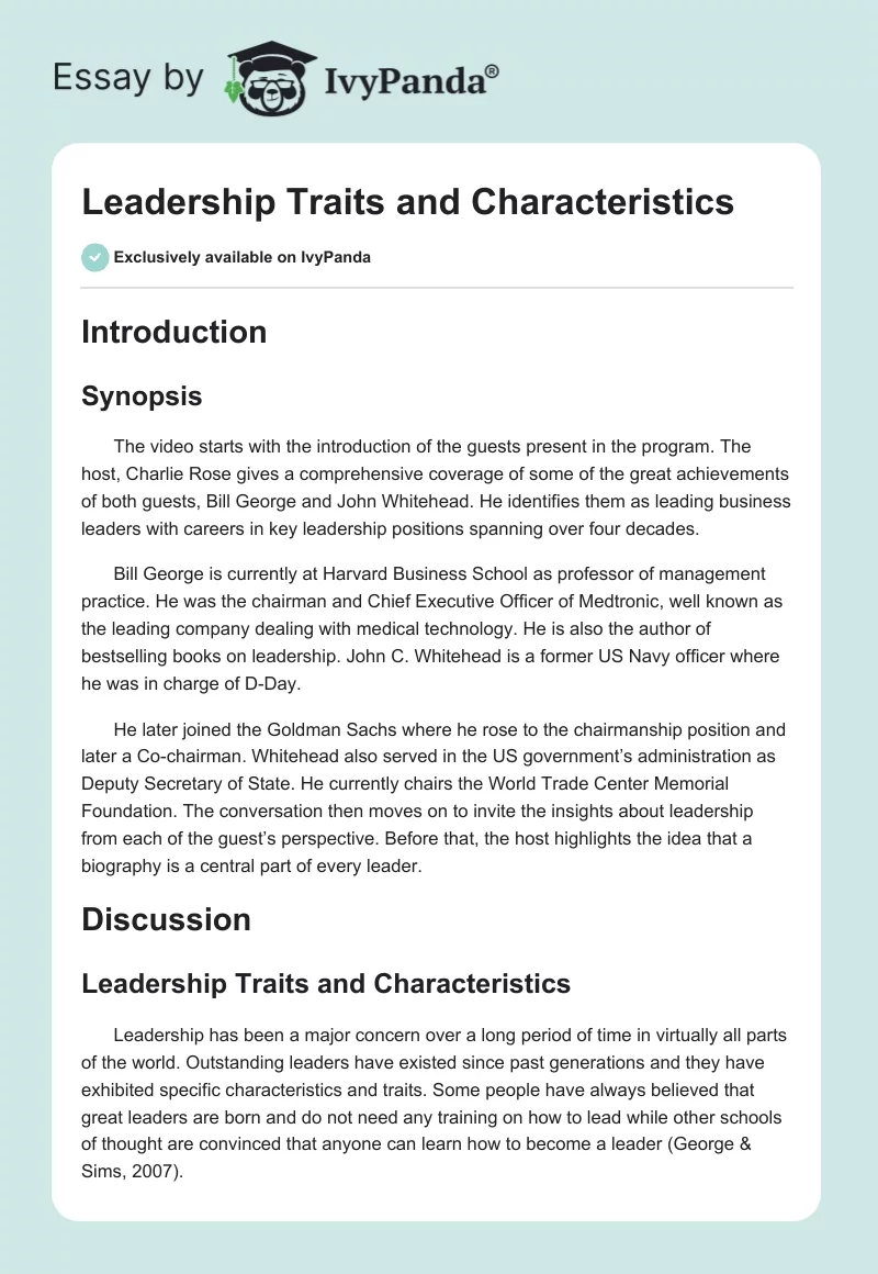 Leadership Traits and Characteristics. Page 1