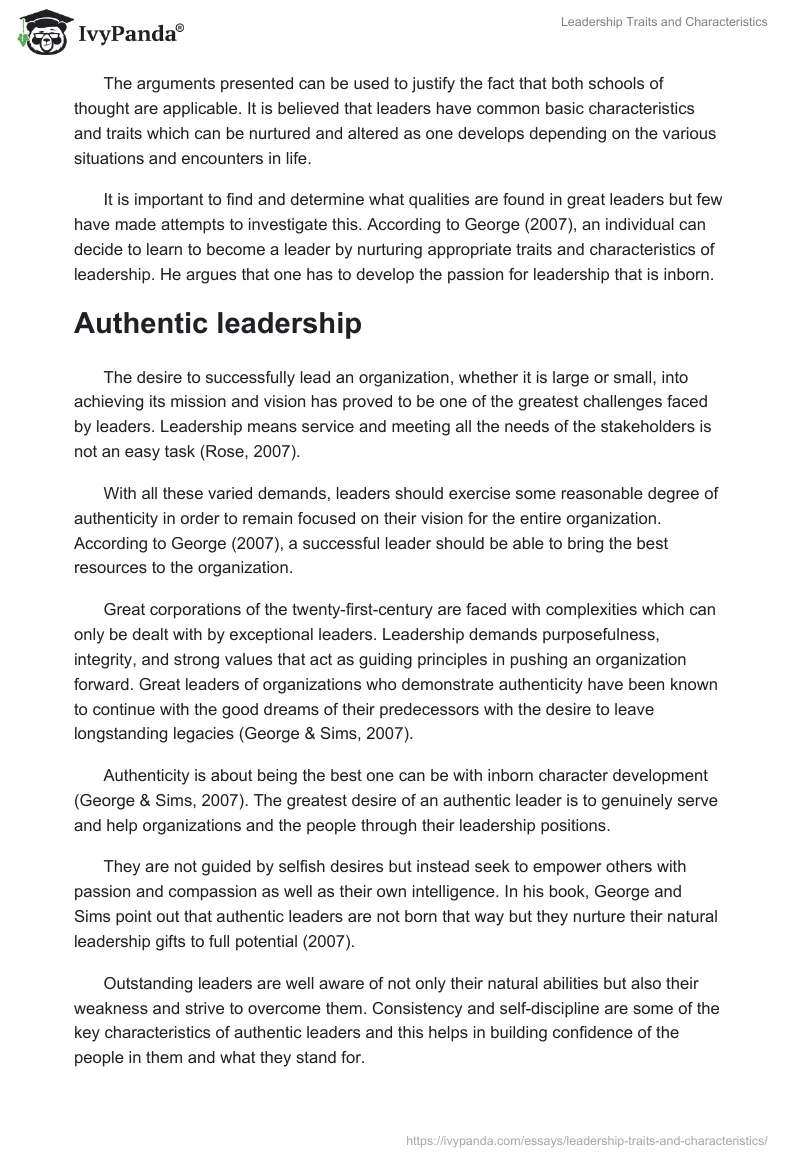 Leadership Traits and Characteristics. Page 2