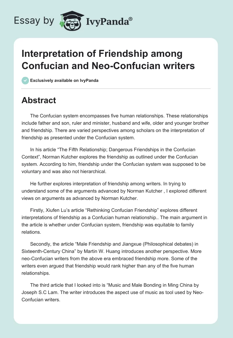 Interpretation of Friendship among Confucian and Neo-Confucian writers. Page 1