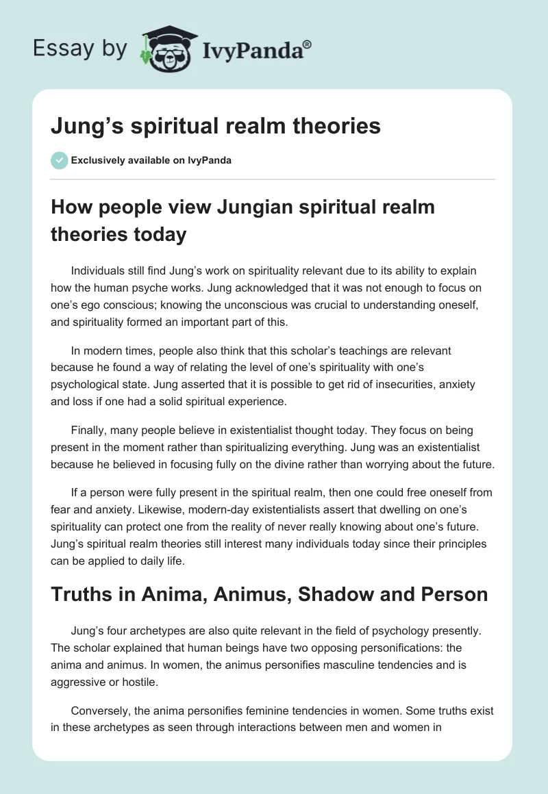 Jung’s spiritual realm theories. Page 1