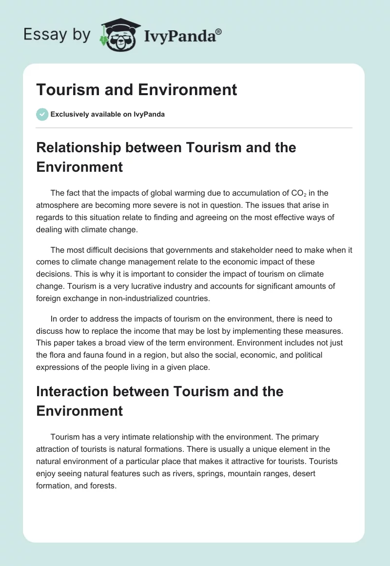 Tourism and Environment. Page 1