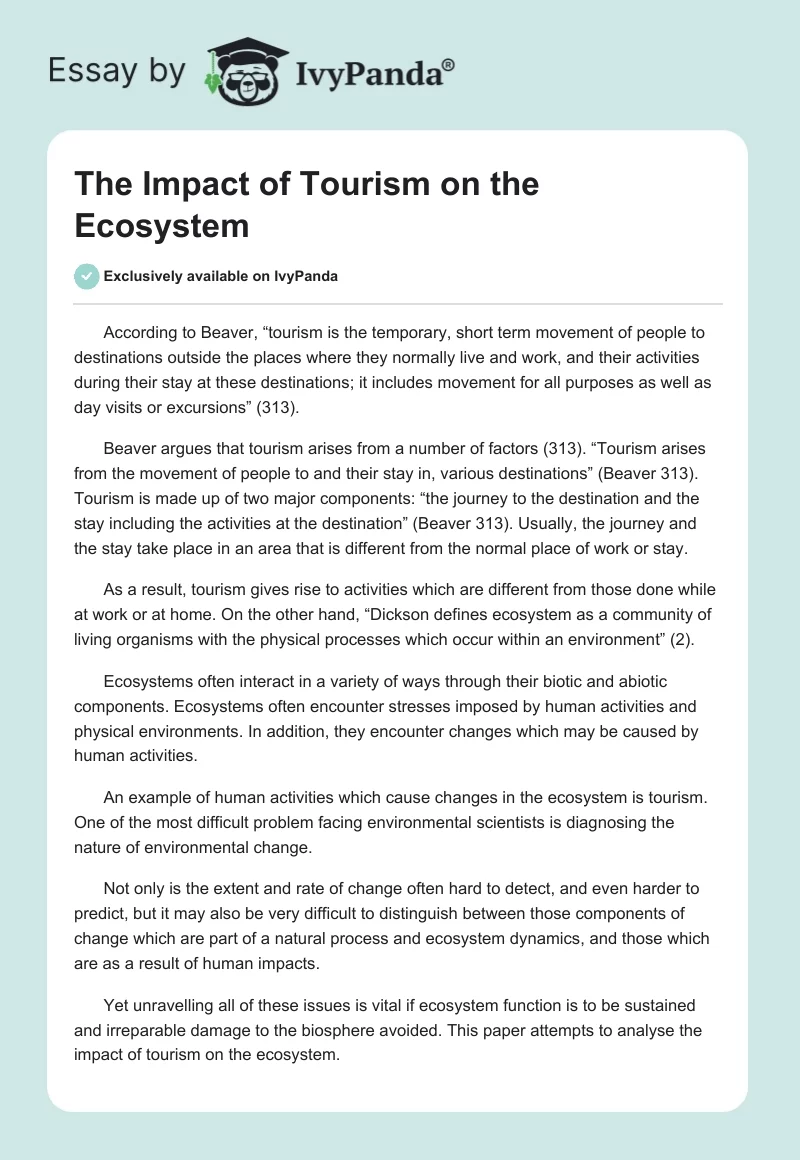 The Impact of Tourism on the Ecosystem. Page 1