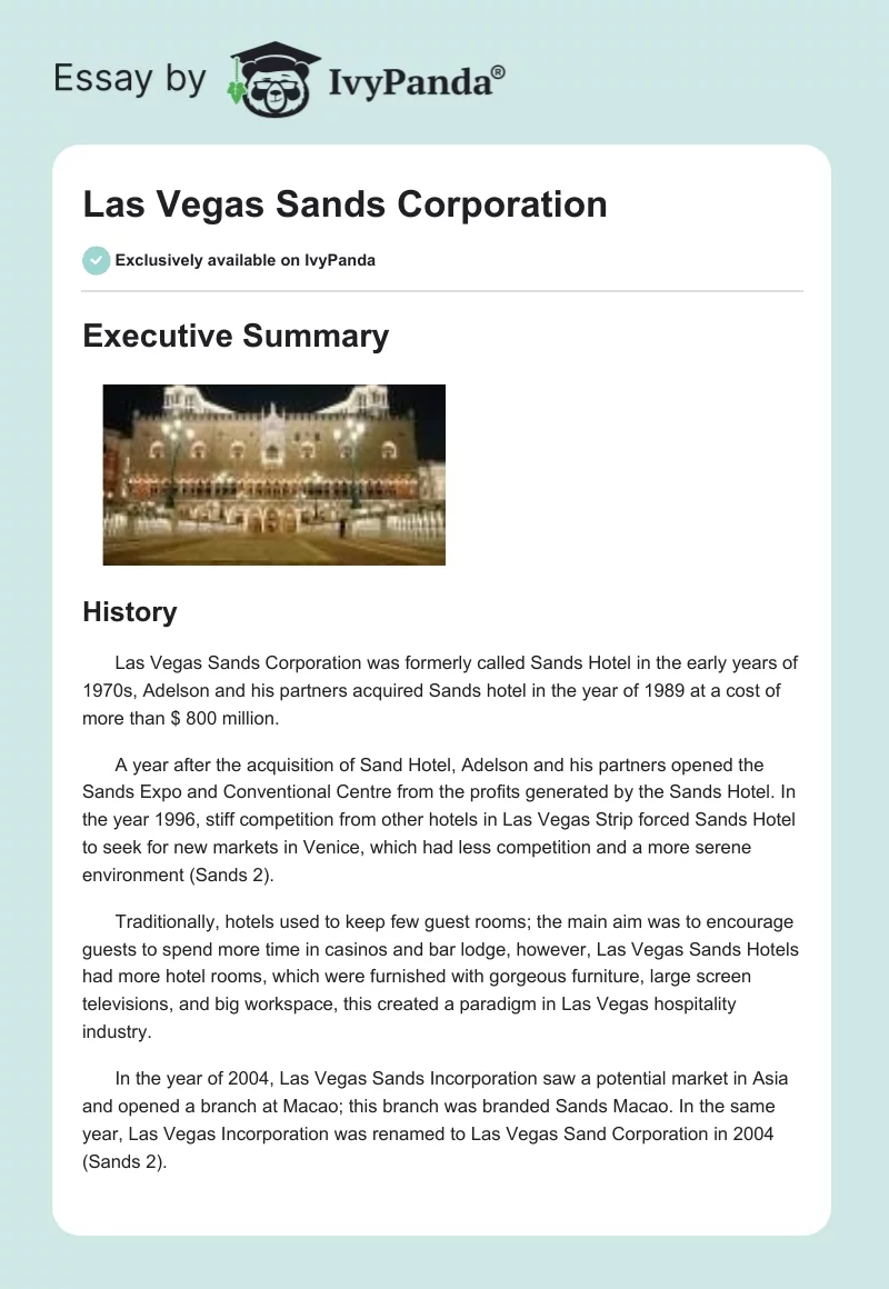Las Vegas Sands Corporation. Page 1