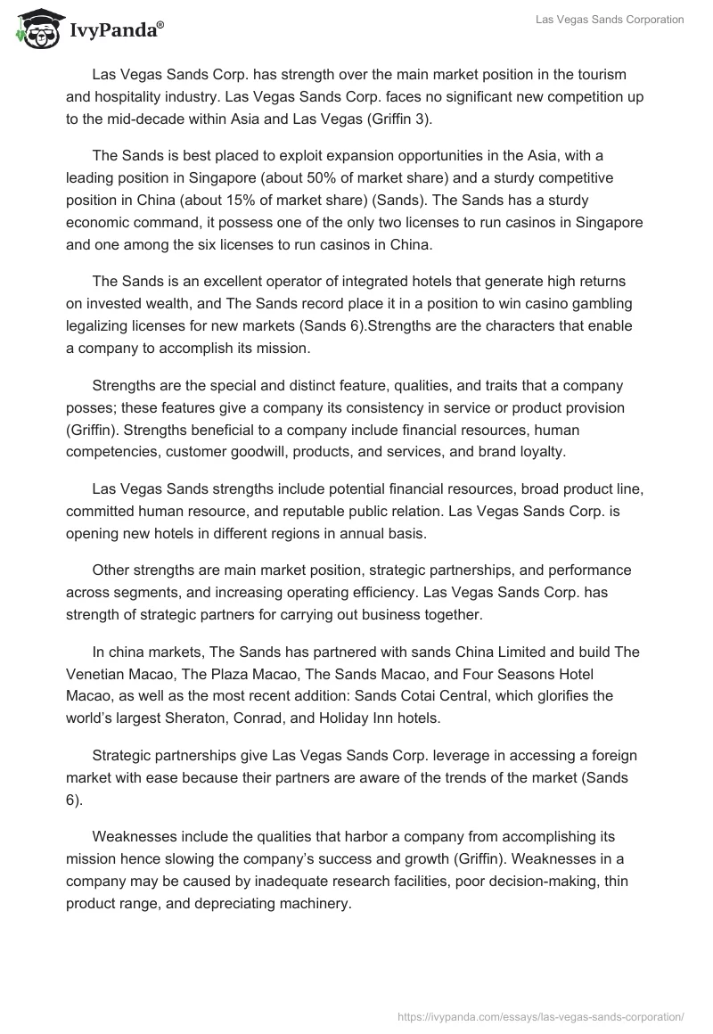 Las Vegas Sands Corporation. Page 5