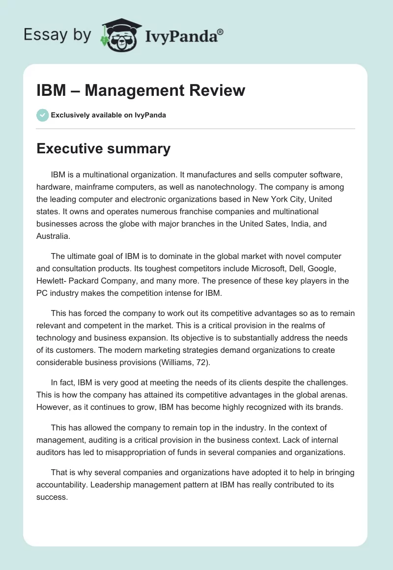 IBM – Management Review. Page 1