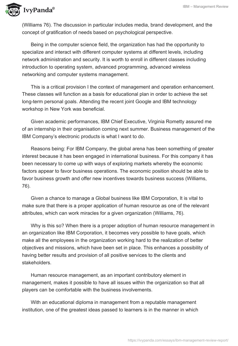 IBM – Management Review. Page 5