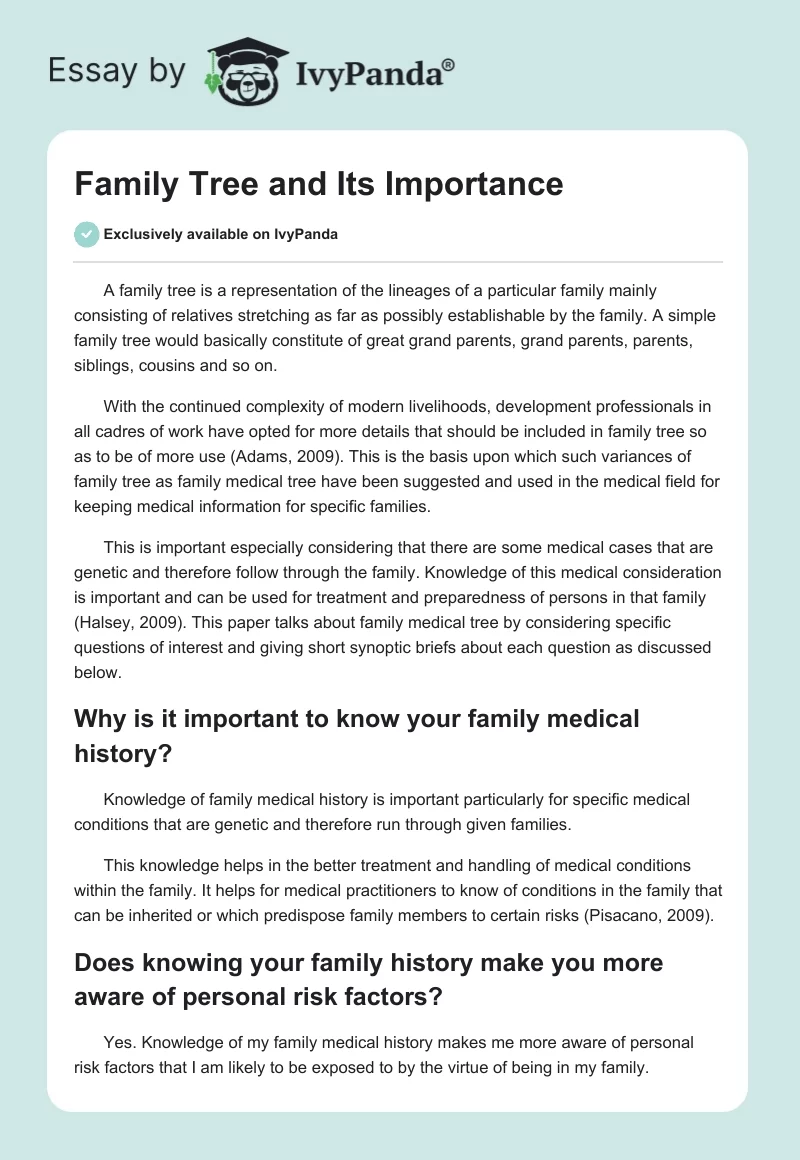 Family Tree and Its Importance. Page 1