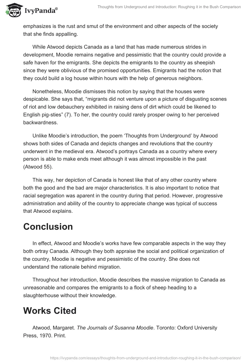 "Thoughts from Underground" and "Introduction: Roughing it in the Bush" Comparison. Page 4
