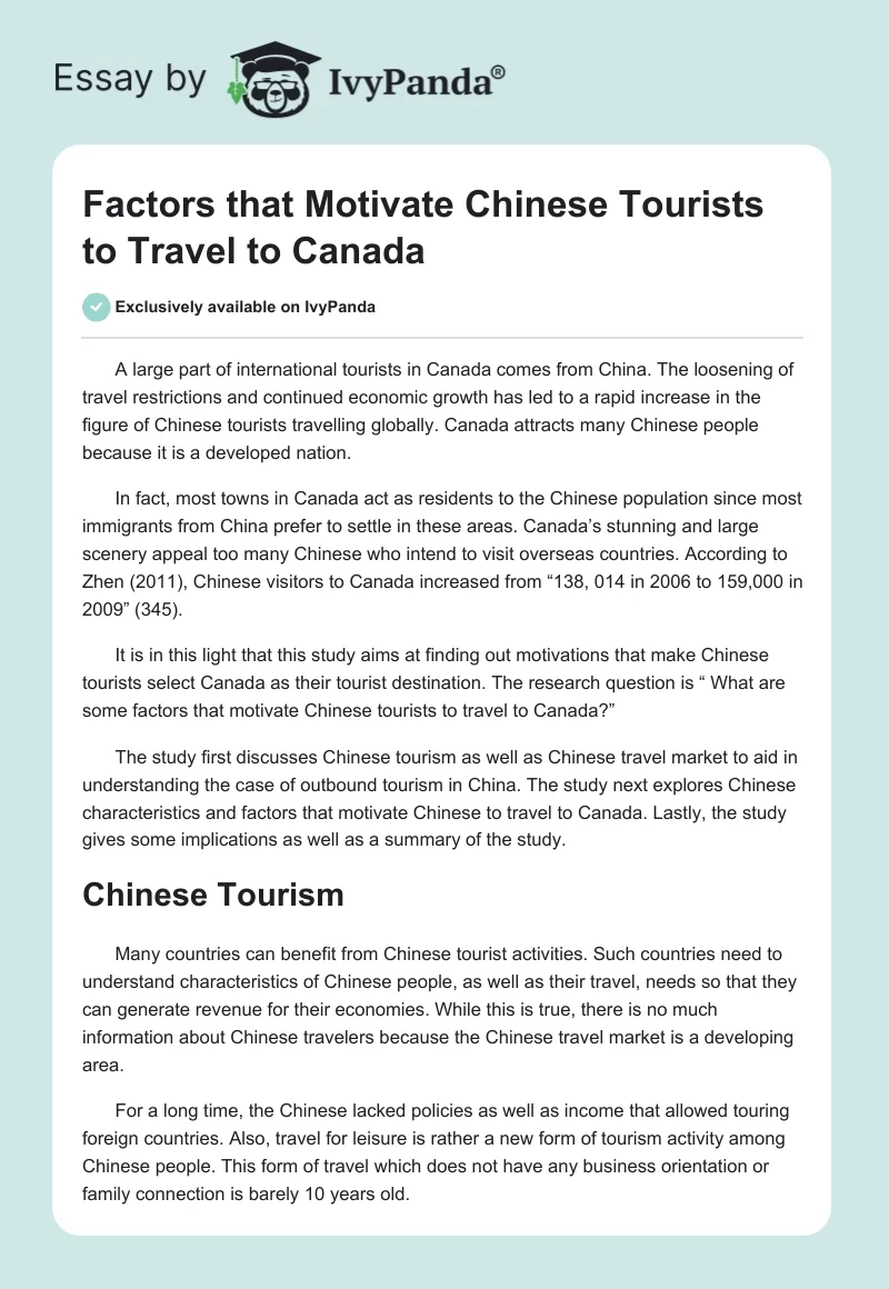 Factors that Motivate Chinese Tourists to Travel to Canada. Page 1